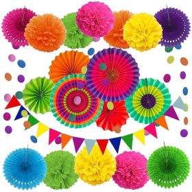 20Pcs Paper Fans Decor Hanging Paper Hanging Paper Fans Pompom Flower Garland Wedding Birthday Party Halloween Baby Shower Decor (Color: Colorful, Ships From: China)