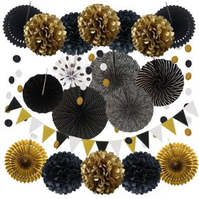 20Pcs Paper Fans Decor Hanging Paper Hanging Paper Fans Pompom Flower Garland Wedding Birthday Party Halloween Baby Shower Decor (Color: black, Ships From: China)