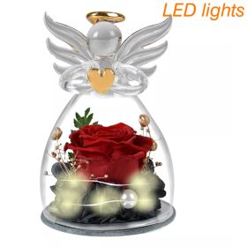 1 Set Little Angel Preserved Roses In Glass Forever Eternal Rose Flower Christmas Birthday Valentine Day Wedding Gift Women Girl (Color: Red Round Face, Ships From: CN)