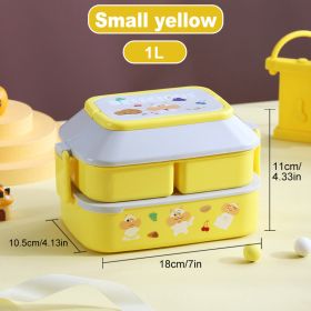 Portable Cute Lunch Box School Kids Plastic Picnic Bento Box Microwave Food Box With Spoon Fork Compartments Storage Containers (Color: small yellow, Ships From: China)