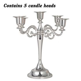 3/5-Arm Metal Plated Candle Holders Retro Candelabra European Style Simple Romantic Candlestick Pillar Wedding Party Centerpiece (Color: silver-five, Ships From: CN)