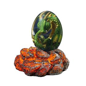 1 Set Lava Dragon Egg Crystal Transparent Resin Statue Luminous Dinosaur Eggs Souvenir Resin Craft Ornamental Home Decor Gifts (Color: green-uminous base, Ships From: CN)