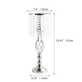 Ins Luxury Metal Candle Holders with Crystal Flowers Vase Candlestick Table Centerpieces Wedding Table Candle Stand Wedding Prop (Color: Silver-L, Ships From: CN)