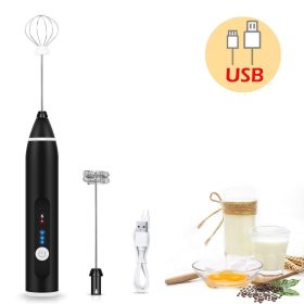 Milk Frother Electric Egg Beater USB Charging Mixer for Coffee Drink Portable; electric mixer (Color: black)