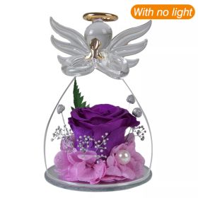 1 Set Little Angel Preserved Roses In Glass Forever Eternal Rose Flower Christmas Birthday Valentine Day Wedding Gift Women Girl (Color: No Light Purple, Ships From: CN)