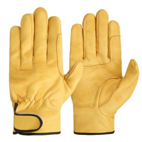 Work gloves sheepskin leather workers work welding safety protection garden sports motorcycle driver wear-resistant gloves (Color: Palm protection YE, size: XL)