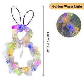 2023 New Easter Bunny Wreath DIY Folded Rattan Wreath Bunny Pendant Easter Decoration for Home Holiday Party Decoration Supplies (Color: With Light B, Ships From: CN)