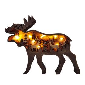 Wooden Animal Wolf Statue Creativity Wolf Totem Office Home Decorate Crafts Christmas Gift North Forest Elk Brown Wolf Ornaments (Color: Deer, size: NO light)