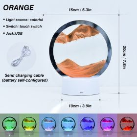 Creative RGB 3D Moving Sand Art Night Light Quicksand Painting Table Lamp LED Lights Hourglass Christmas Gift Home Office Decor (Emitting Color: Orange, Ships From: CN)