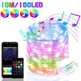 2023 Bluetooth RGB IC Christmas Fairy Light APP Control LED String Light Smart Music Rhythm Waterproof Xmas Light New Year Party (Emitting Color: 10M 100LED White, Ships From: CN)