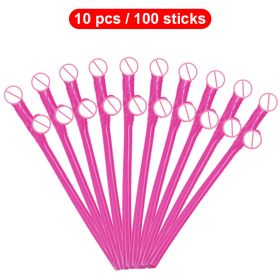 10Pcs Drinking Penis Straws Bride Shower Sexy Hen Night Drink Penis Dick Novelty Nude Straw For Bar Bachelorette Party Supplies (Color: rose red, Ships From: China)