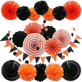 20Pcs Paper Fans Decor Hanging Paper Hanging Paper Fans Pompom Flower Garland Wedding Birthday Party Halloween Baby Shower Decor (Color: Orange, Ships From: China)