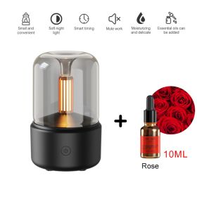 120ML Candlelight Aroma Diffuser Air Humidifier Romantic Light Portable Essential Oils Diffuser Mist Maker Fogger Purifier Home (Color: Black - rose, Ships From: China)