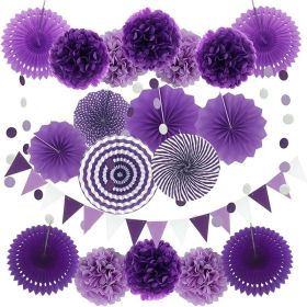 20Pcs Paper Fans Decor Hanging Paper Hanging Paper Fans Pompom Flower Garland Wedding Birthday Party Halloween Baby Shower Decor (Color: Purple, Ships From: China)